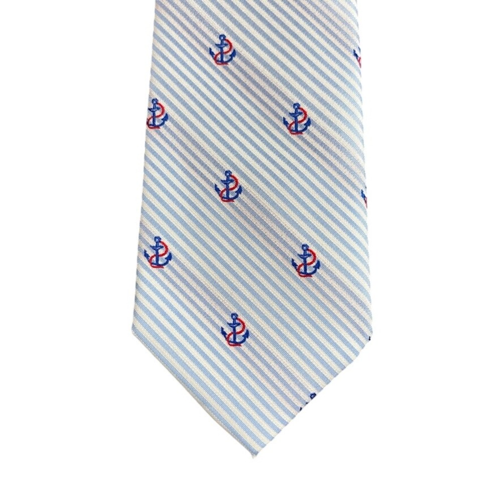 Tackle & Tides Mens Nautical Anchor Stripe Tie Light Blue White Red